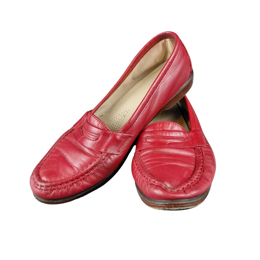 SAS Comfort Shoes Womens Red Leather Loafers Slip On‎ Shoes